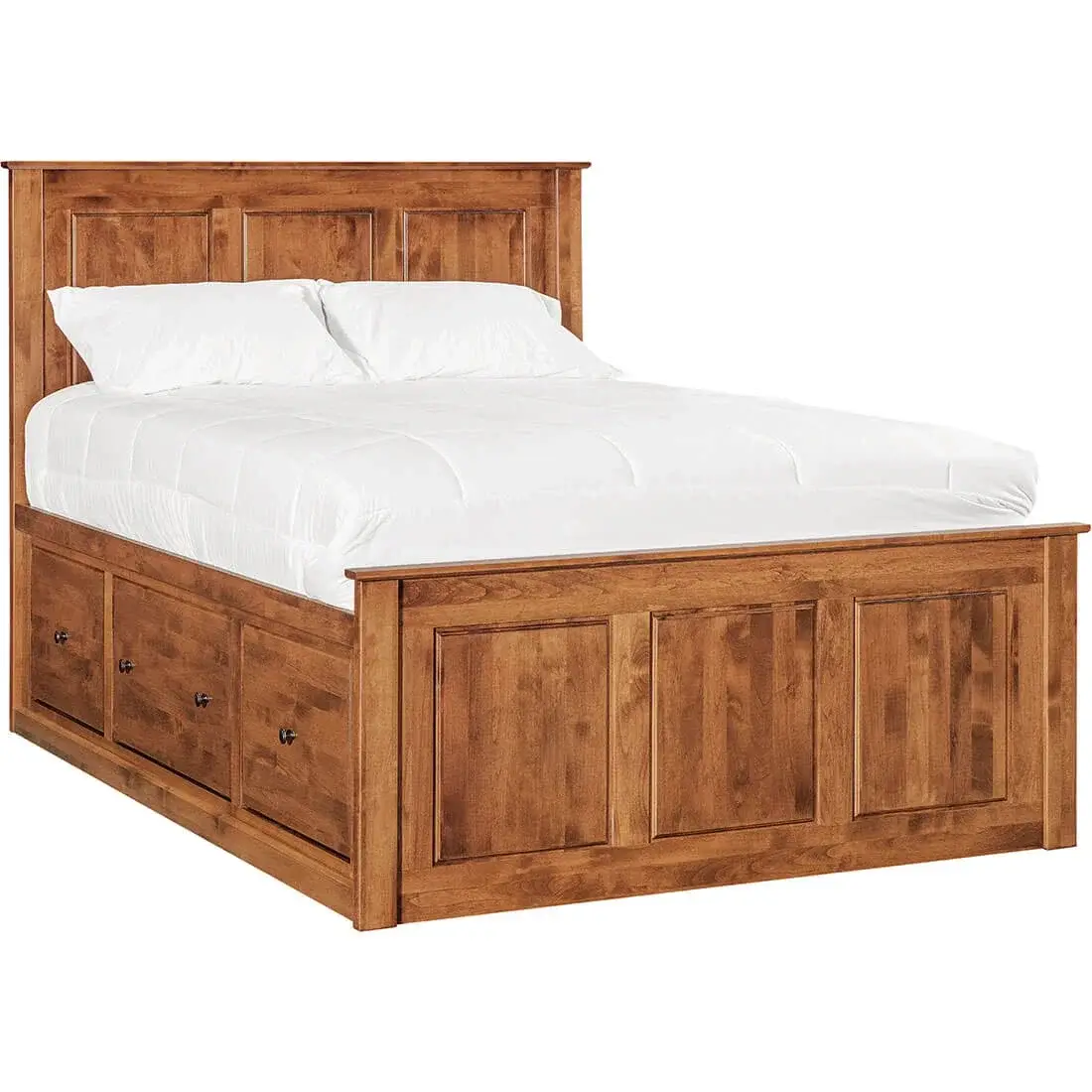 Shaker Chest Queen Bed - Tall 6 Drawer / 3 Drawer Pedestal & Raised Panel HB / FB